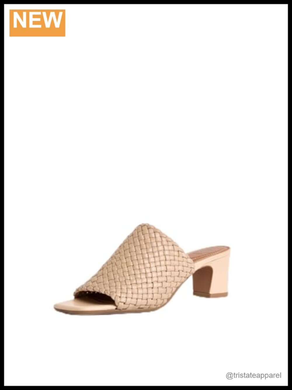 Leather Square Toe Block Heel Slide Sandal